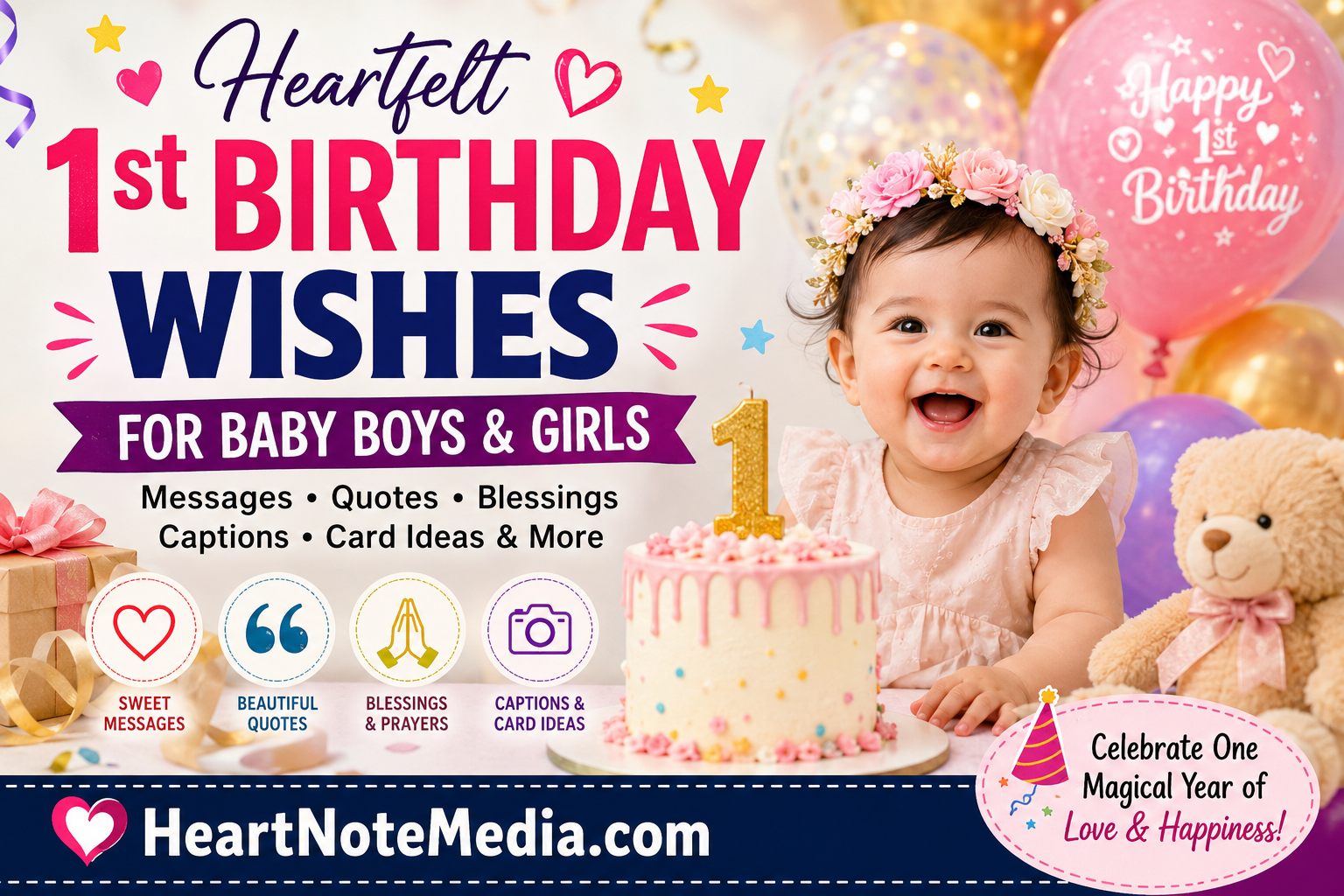 Happy 1st Birthday Wishes for baby boy and baby girl