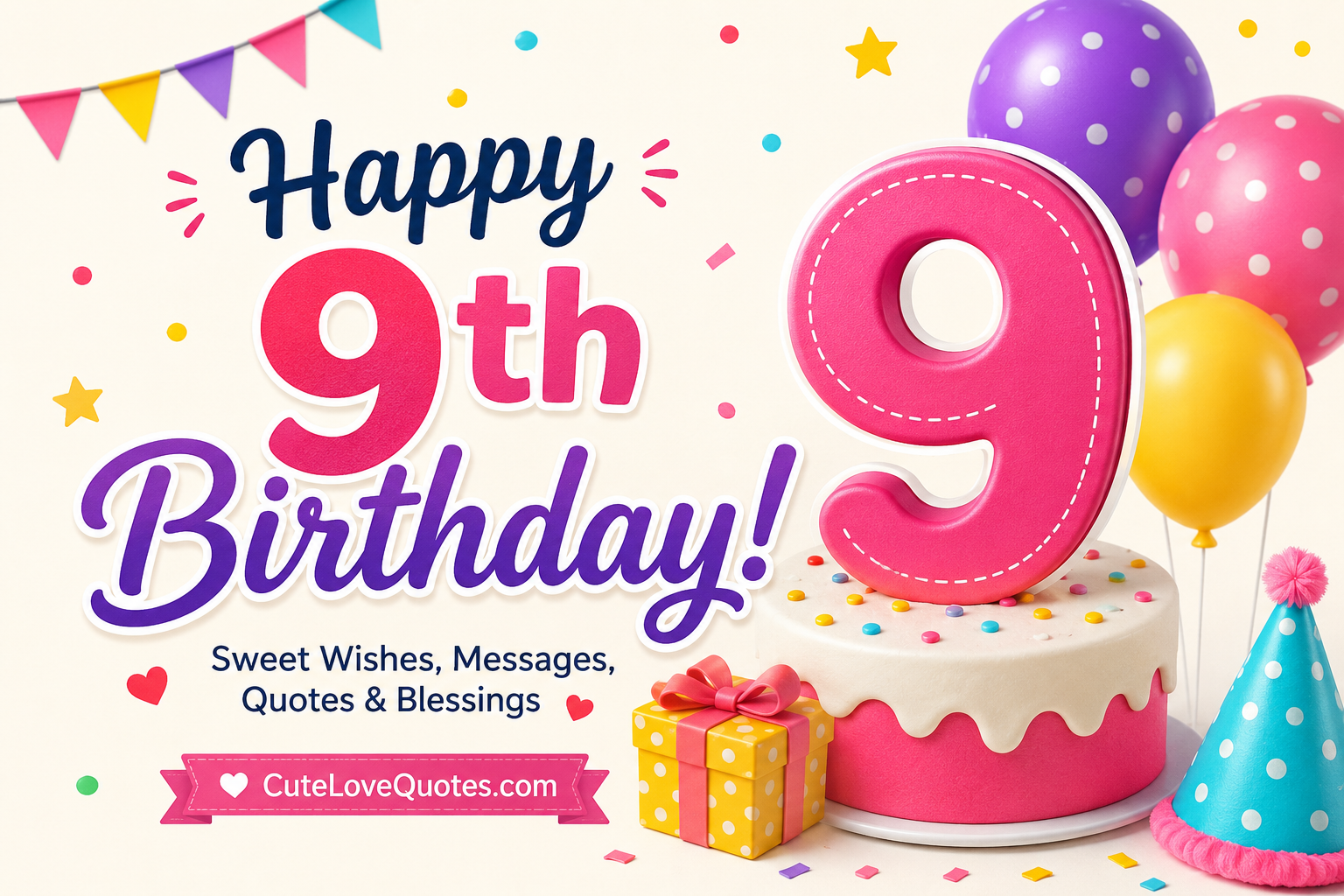 Happy 9th Birthday sweet wishes, messages and quotes for a 9-year-old child