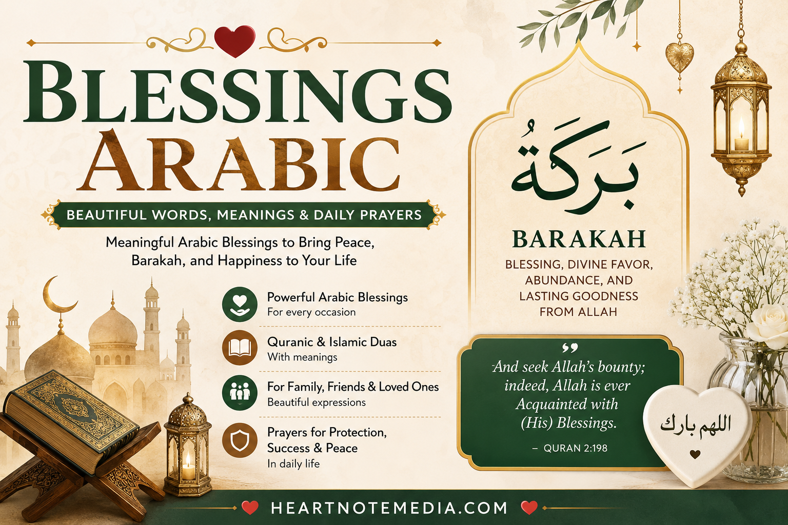Blessings Arabic phrases with meanings and Barakah guide in Arabic and English