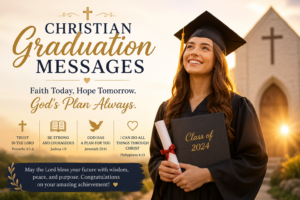 Inspirational Christian Graduation Messages wishes for graduates celebrating success through faith in God.