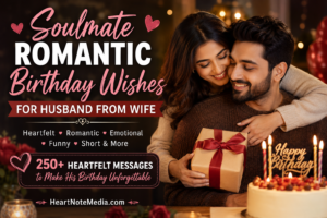 Soulmate romantic birthday wishes for husband from wife with a loving couple celebrating a birthday together.