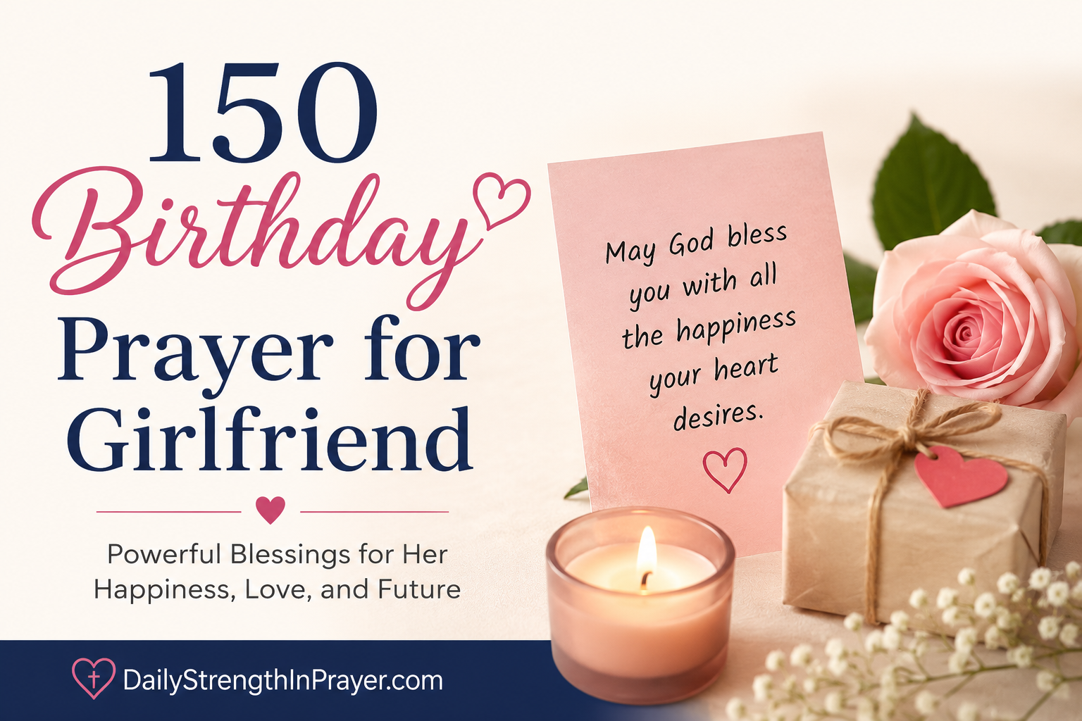 Birthday prayer for girlfriend with romantic roses, gifts, candle, and heartfelt blessing