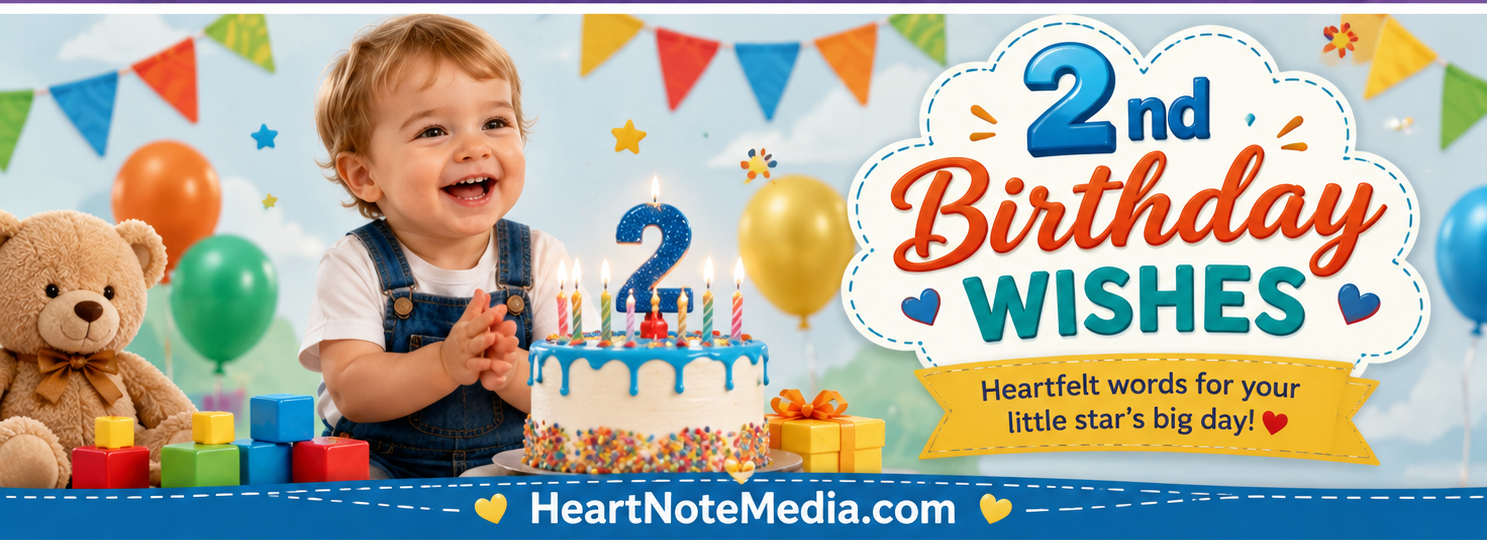 2nd Birthday Wishes with cute birthday cake balloons and gifts for a two year old