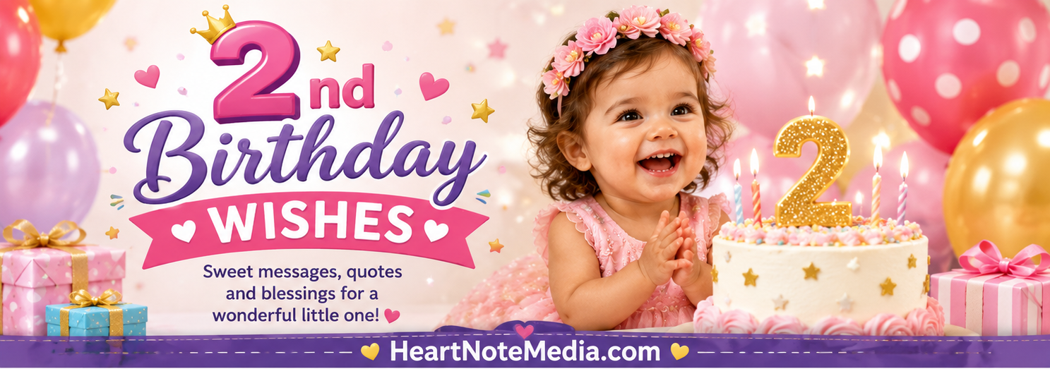 2nd Birthday Wishes with cute birthday cake balloons and gifts for a two year old