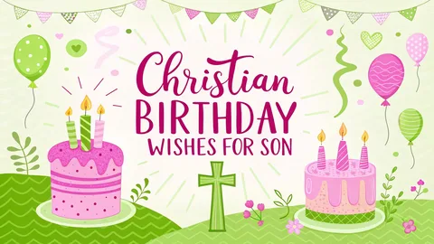 Christ Birthday Wishes featured image with a cross, birthday cake, Bible, lilies, and faith-filled blessings featuring HeartNoteMedia.com.