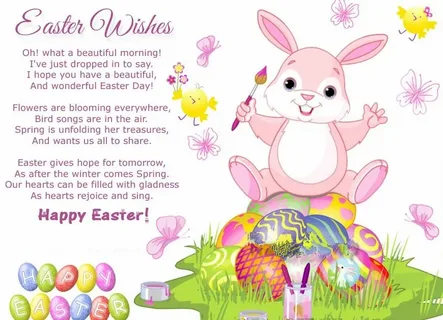 Easter message for kids with happy children celebrating Easter Sunday, colorful eggs, spring flowers, and Christian cross