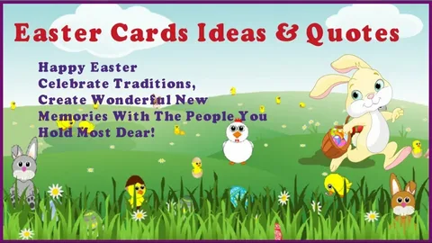 Easter message for kids with happy children celebrating Easter Sunday, colorful eggs, spring flowers, and Christian cross