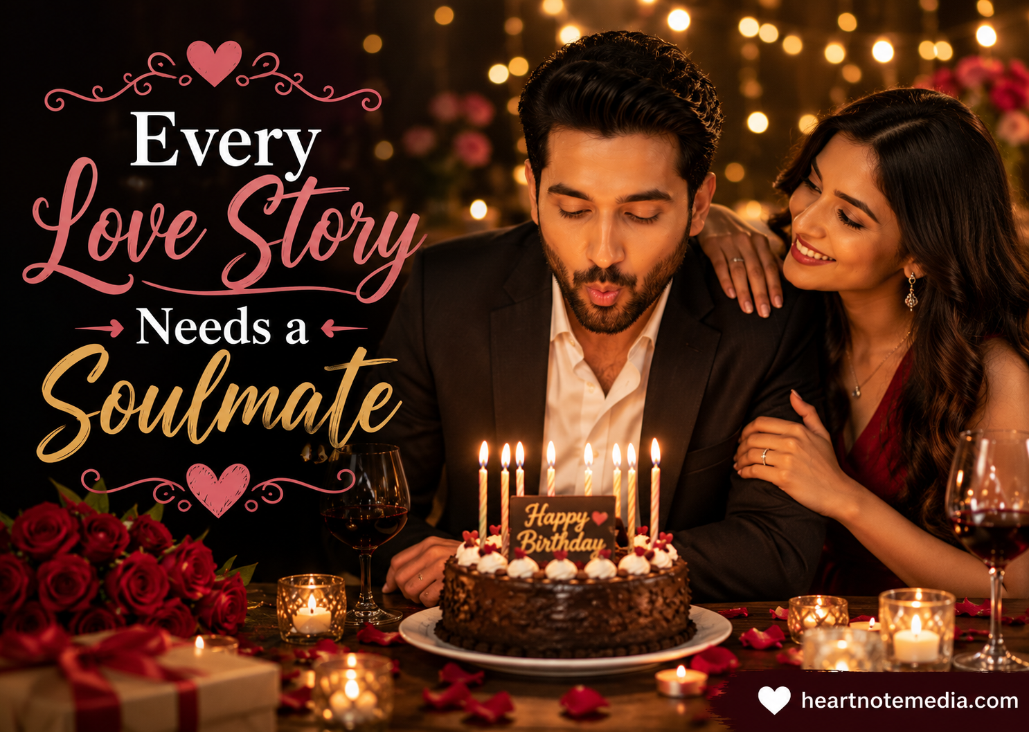 Soulmate romantic birthday wishes for husband from wife with a loving couple celebrating a birthday together