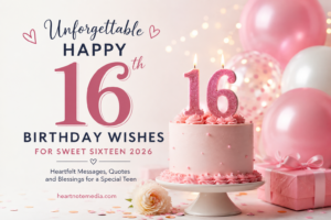 Unforgettable Happy 16th Birthday Wishes for Sweet Sixteen 2026 celebration with cake and balloons.