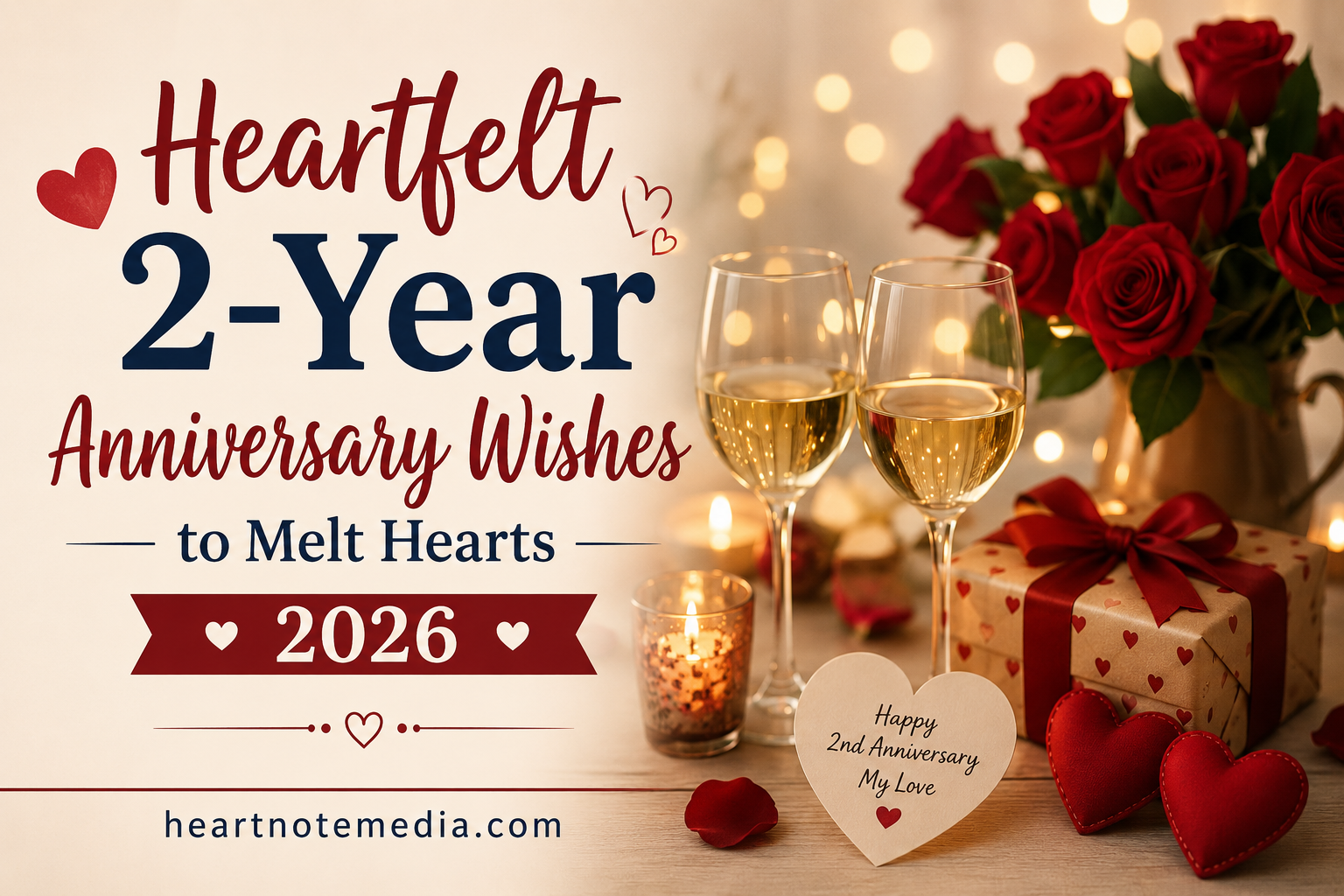 Heartfelt 2-year anniversary wishes to melt hearts 2026 with romantic roses, candles, gifts, and love-themed decorations